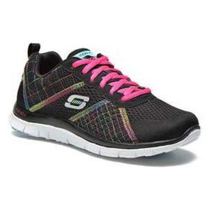 Skechers Flex Appeal Totally Fab Black Rainbow Memory Foam Sneaker 12072-BKMT 9